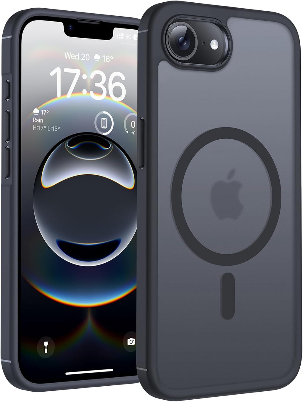Black magnetic iPhone 16e case with TPU cushioning