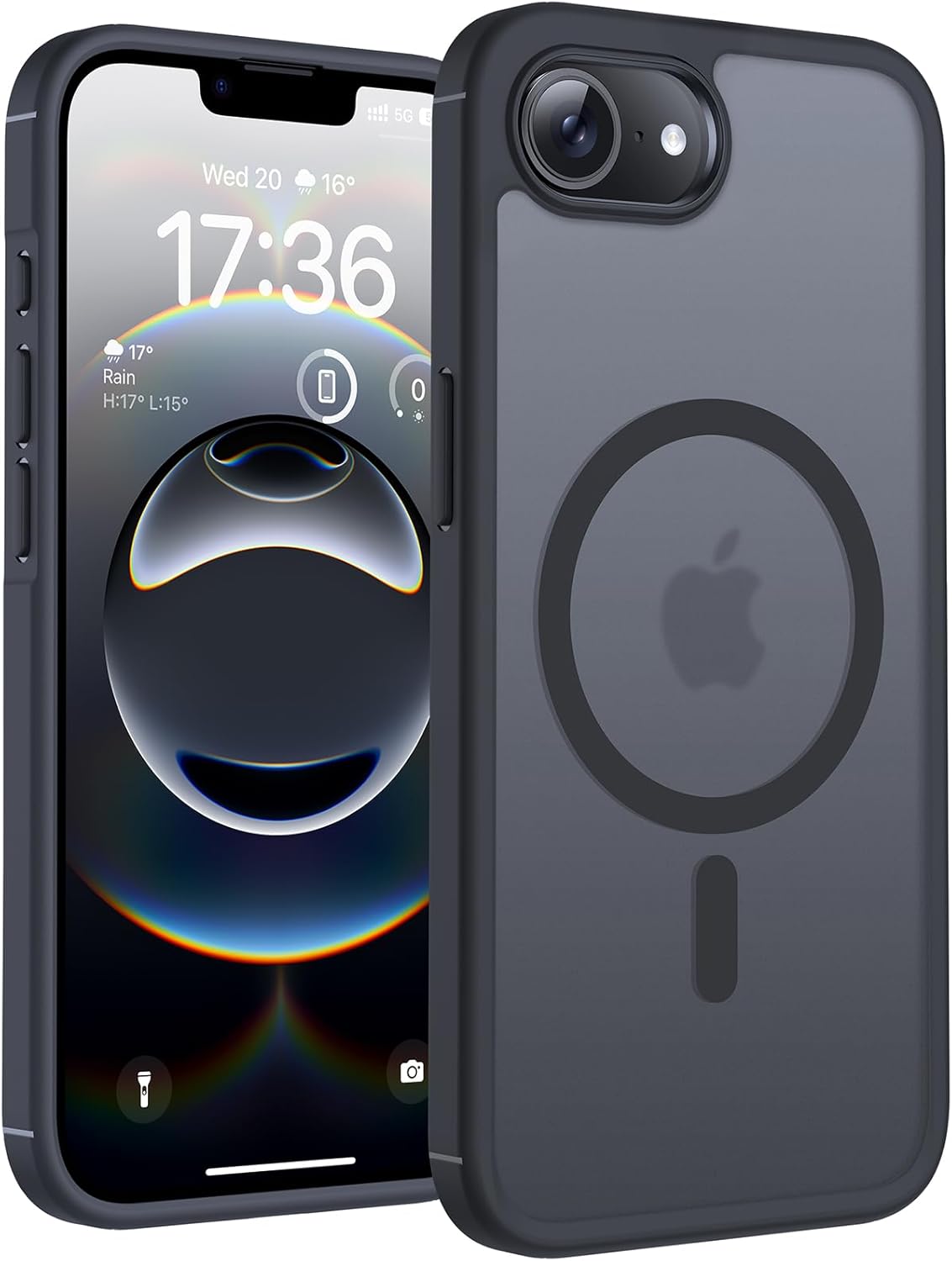 Black magnetic iPhone 16e case with TPU cushioning
