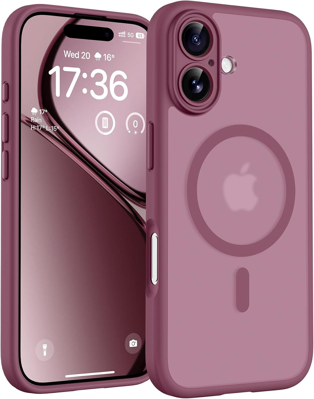 Plum magnetic iPhone 17 case with TPU cushioning and 360 airbags