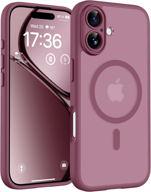 Plum magnetic iPhone 17 case with TPU cushioning and 360 airbags