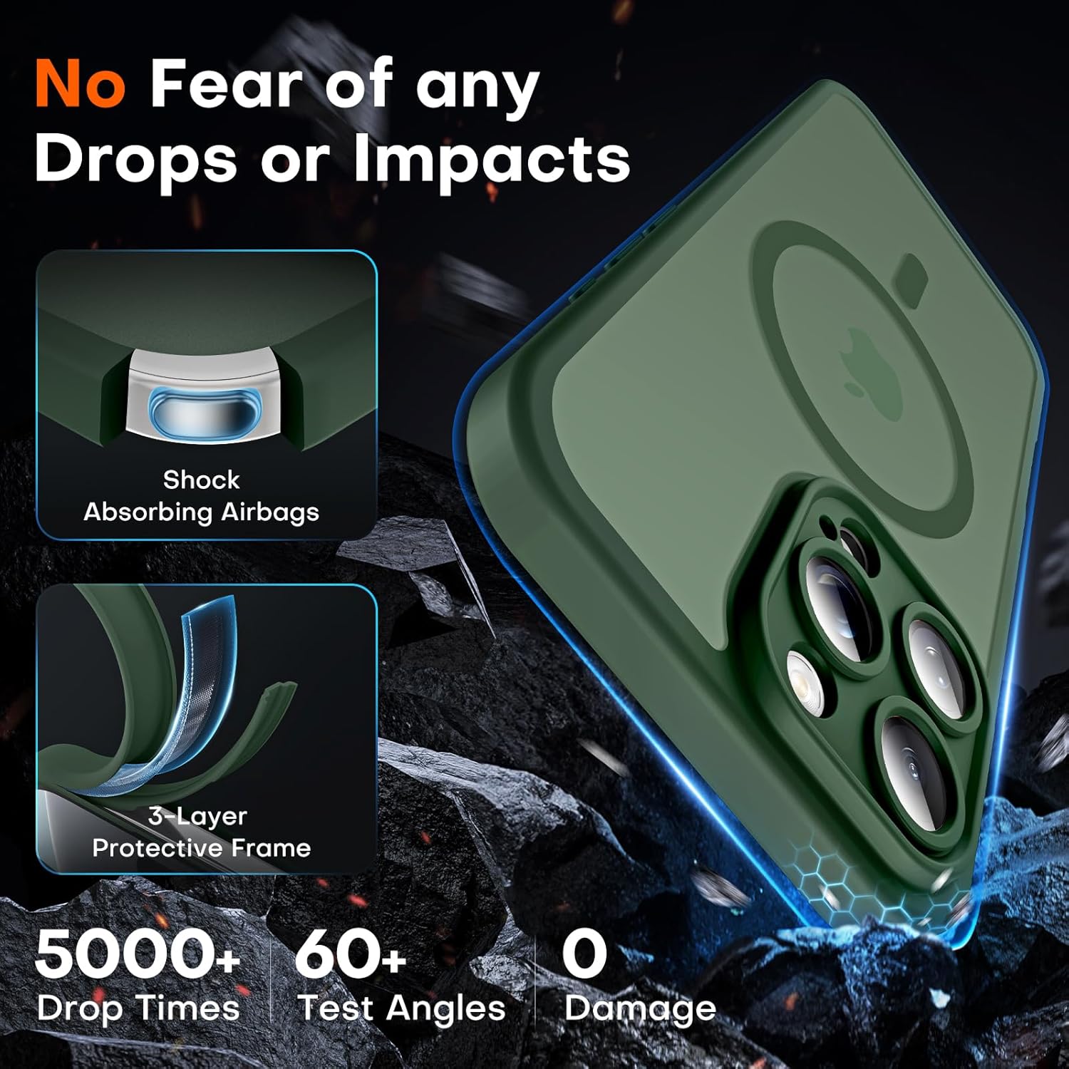 Prenora shockproof bumper case for iPhone 16 Pro Alpine Green corner protection